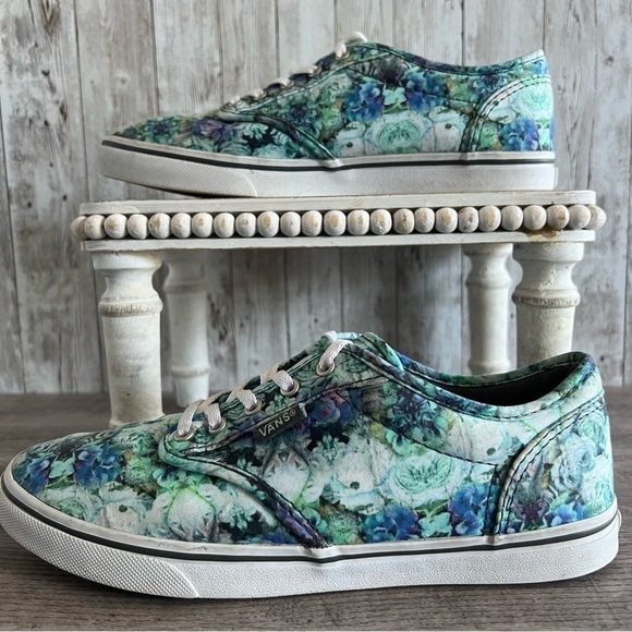 Vans Shoes - Vans Women's Floral Sneakers - Green and Blue Size 6.5